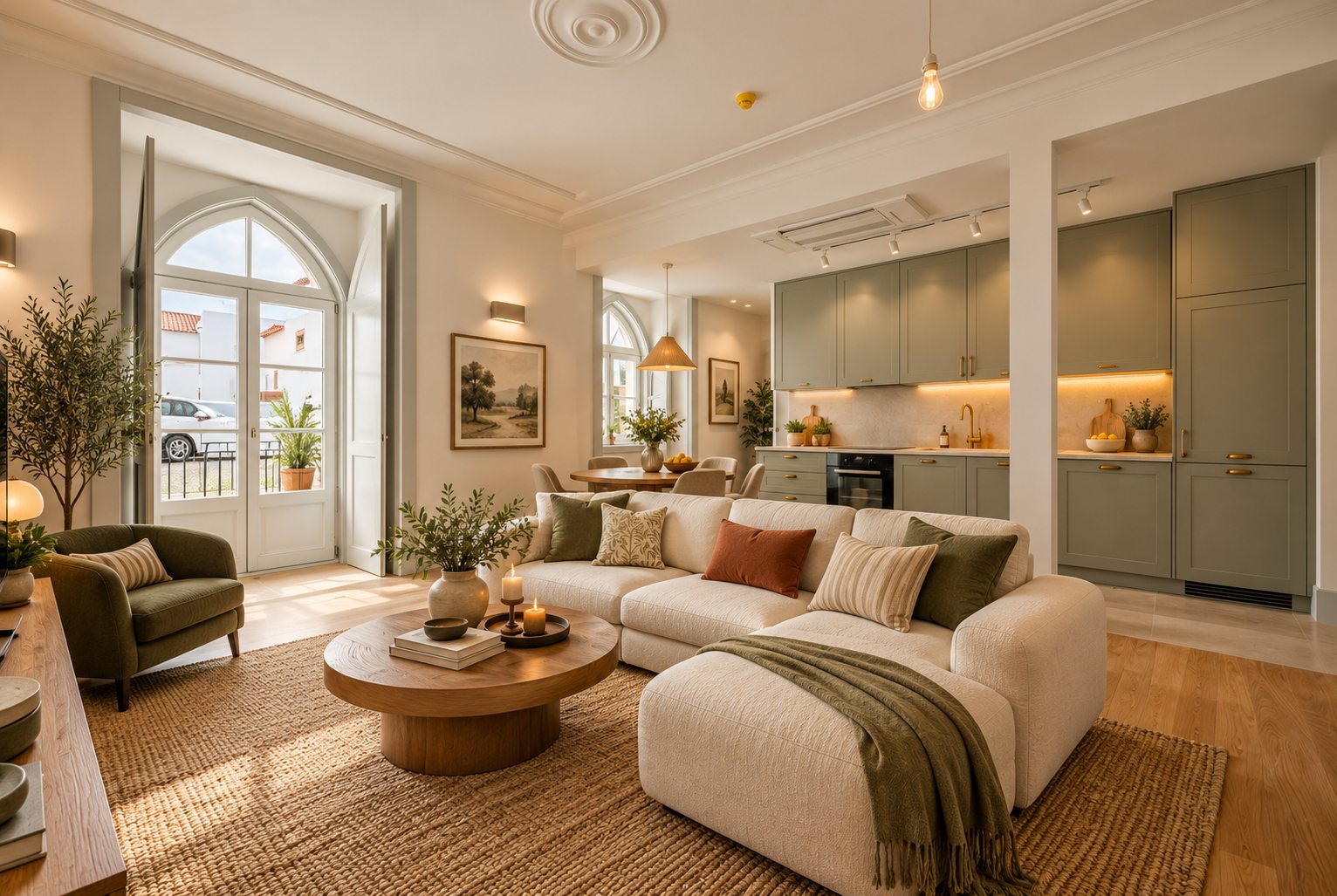 Casa da Coroa T1 — furnished visual looking towards the arched door