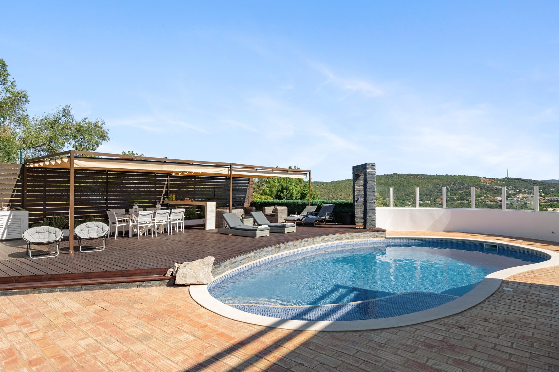 São Brás Villa — pool with pergola and the view west